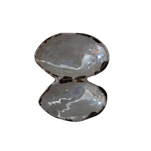 Iridescent White Ceramic Double Clam Shell Trinket‎ Dish Coastal Jewelry Bowl